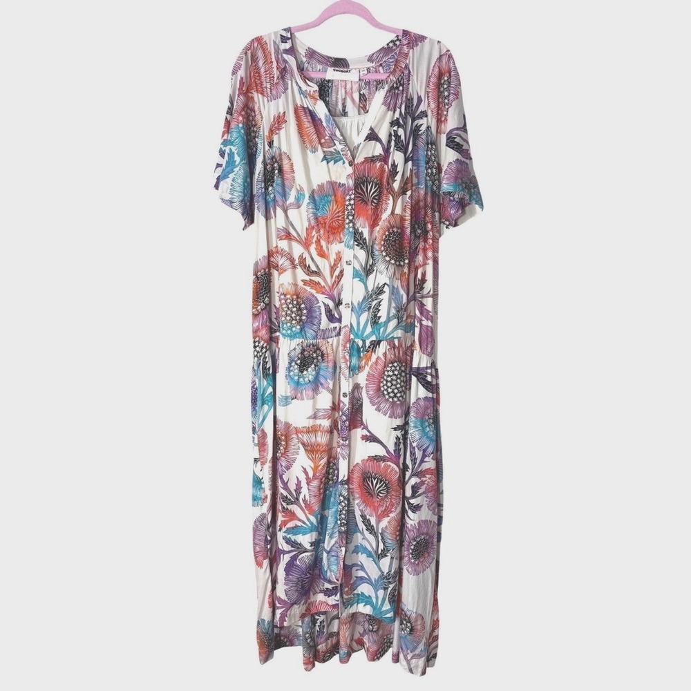 Tugboat for Anthropologie A+ Floral Button Front High Low Maxi Dress Womens 1X